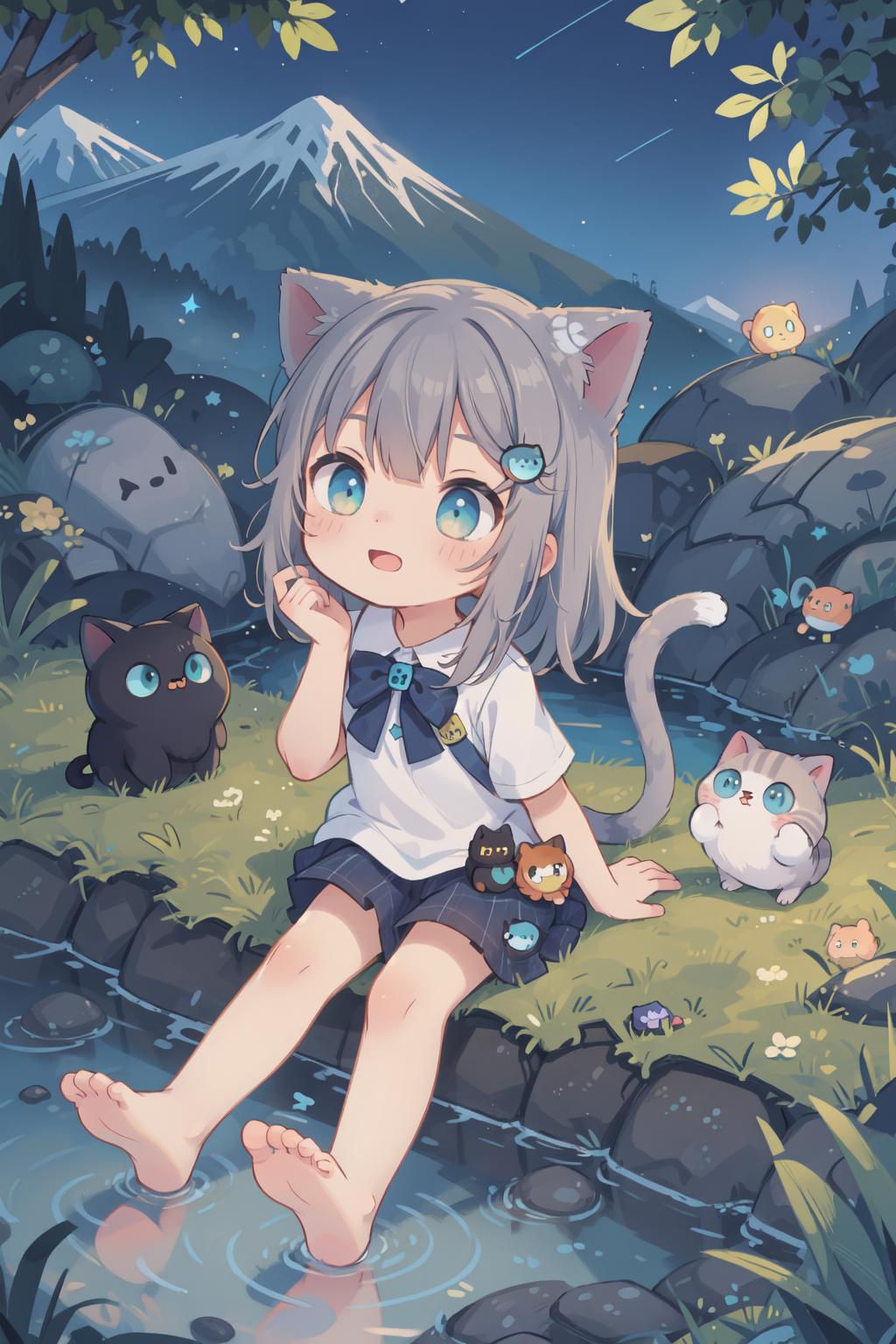 Cute Anime Girl with Cat Ears and Tail, Manga Style Character Illustration  Generative Ai Stock Illustration - Illustration of comic, style: 272066067